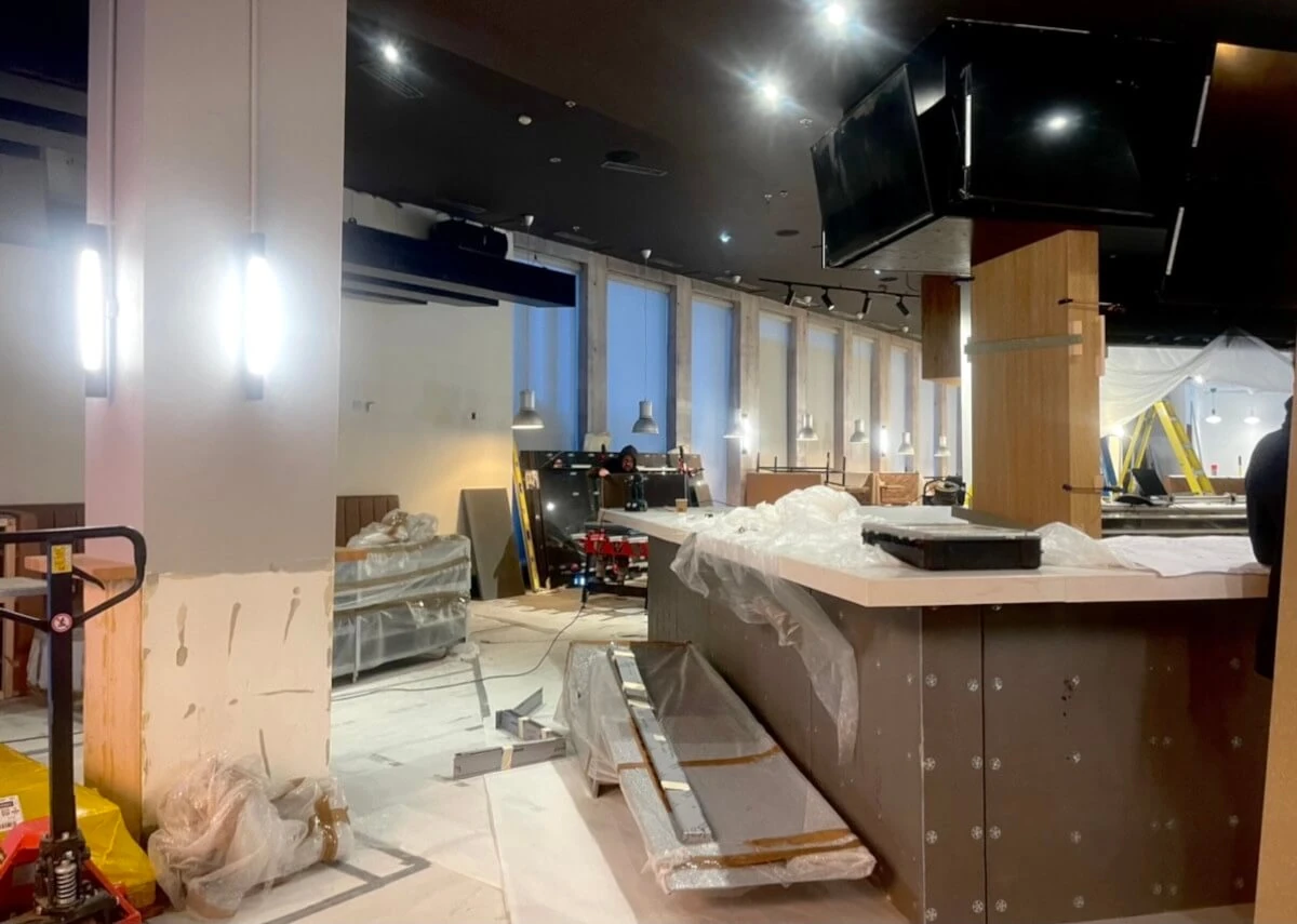 commercial-reception-refit-daffodil-carpentry Commercial reception counter and lobby area during refurbishment