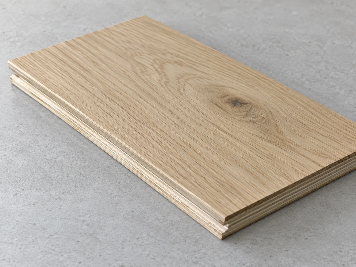Wood Flooring 15 Illustration of an engineered oak board with a layered core