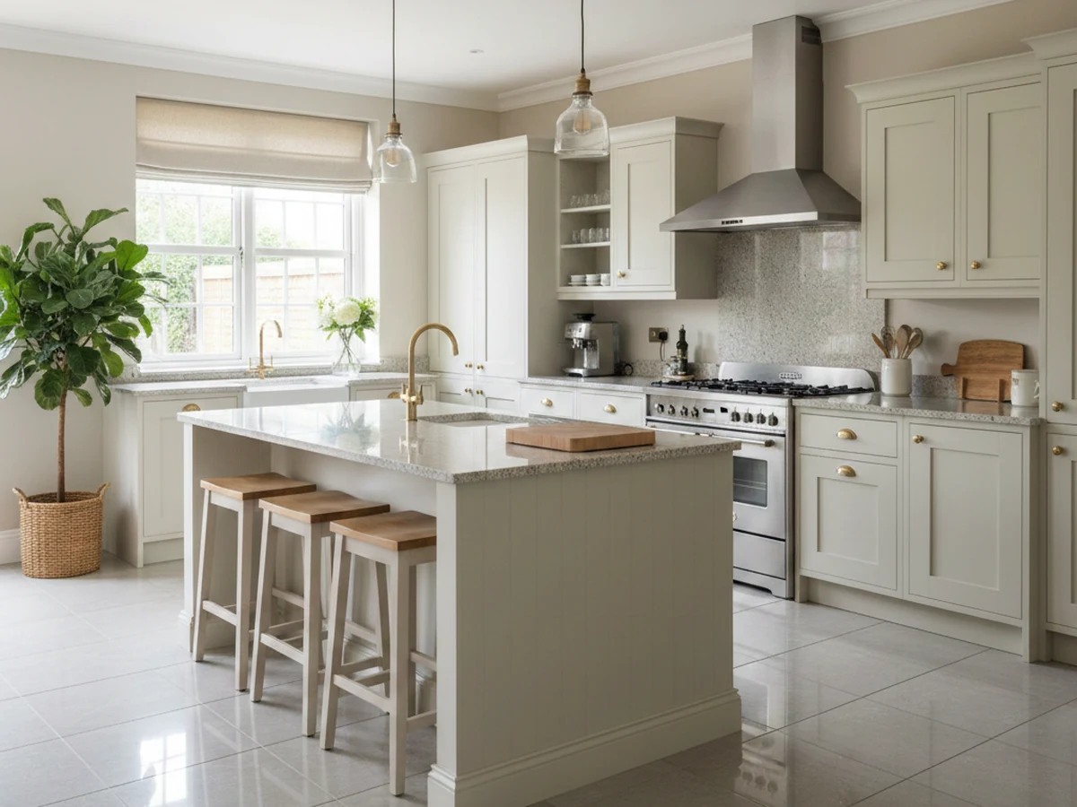 fitted-kitchen-off-white-shaker-island-bar-stools-pendants-swansea-daffodil-carpentry fitted kitchen off white shaker island bar stools pendants swansea daffodil carpentry