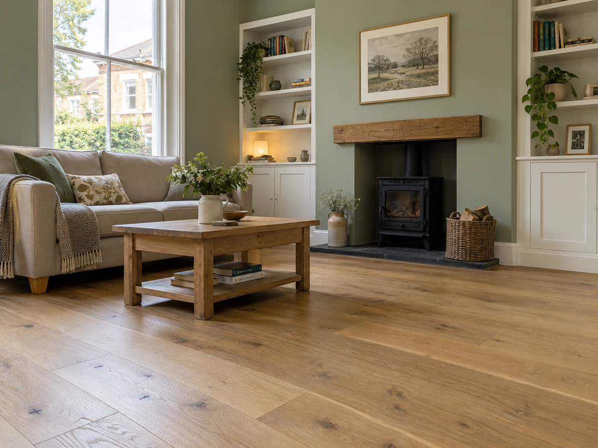 Wood Flooring 14 AI illustration of oak flooring in a freshly decorated living room
