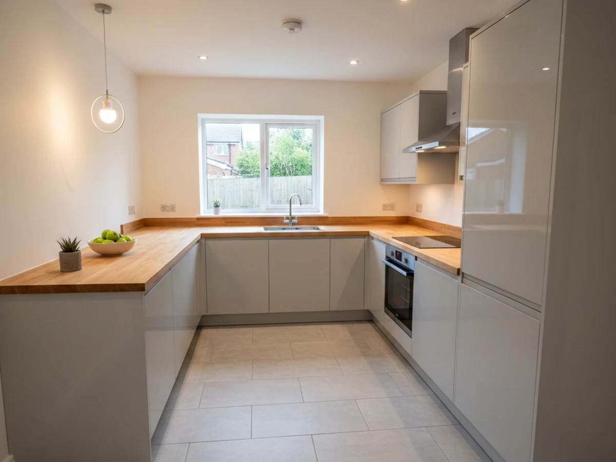 kitchen-fitters-grey-gloss-u-shape-timber-worktop-swansea-daffodil-carpentry kitchen fitters grey gloss u shape timber worktop swansea daffodil carpentry