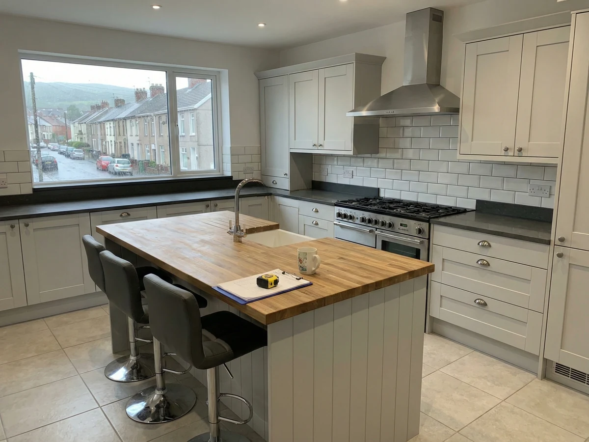 kitchen fitting cream cabinets wood island modern hardware swansea daffodil carpentry