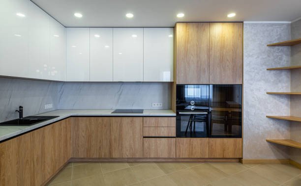 white wooden modular kitchen renovation carpentry sink area